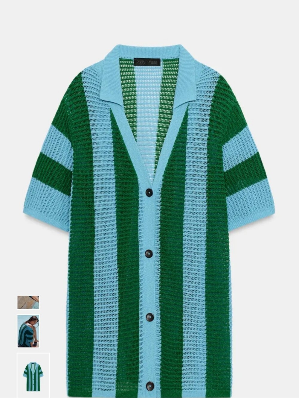 Zara Green and Light Blue Striped Short-Sleeve Knit Cardigan - Picture 4 of 8